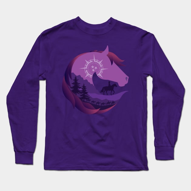 Horse Head Trail Riding Silhouette • Purple Long Sleeve T-Shirt by FalconArt